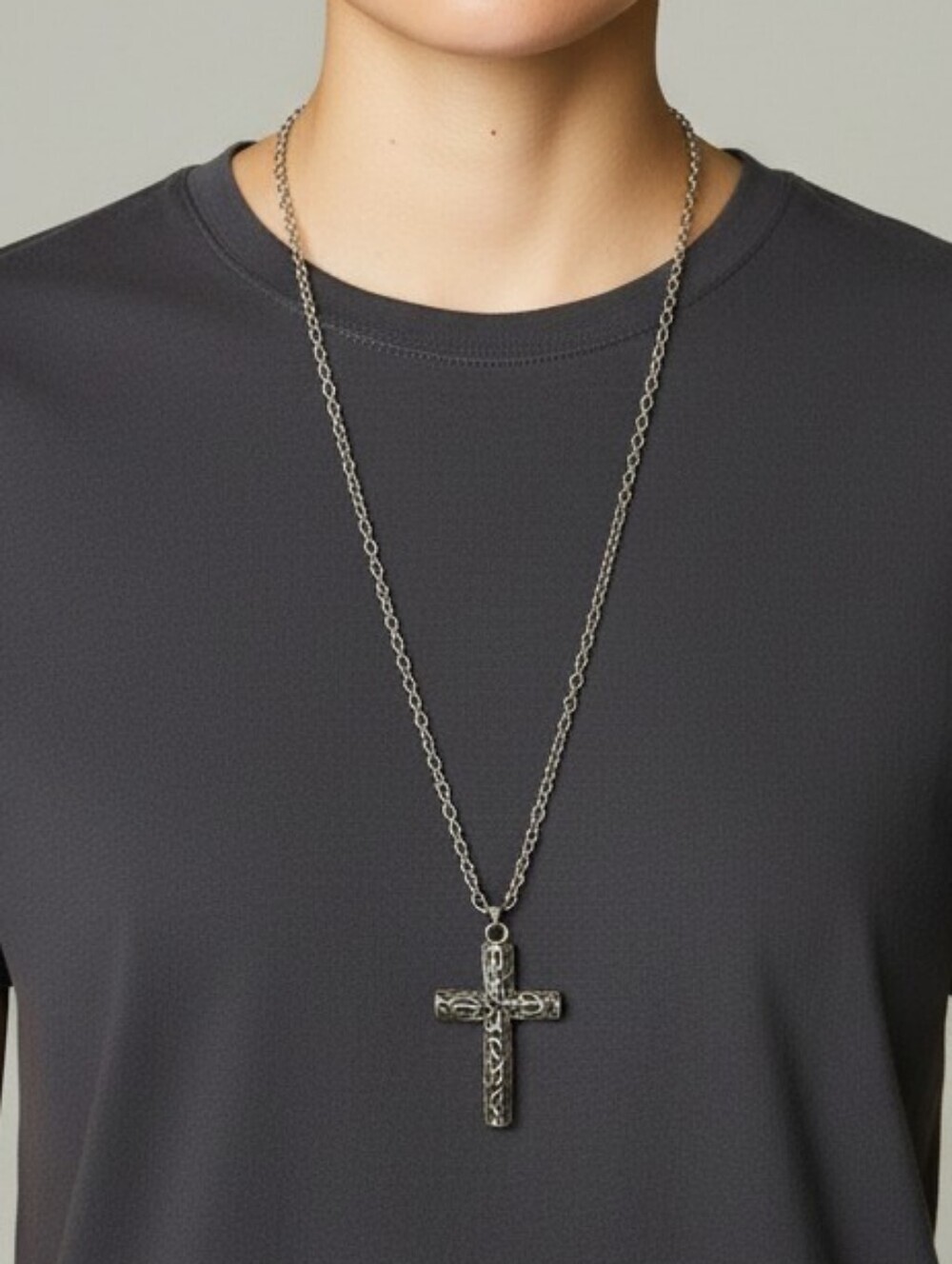 Silvertone Cross Pendant Necklace
